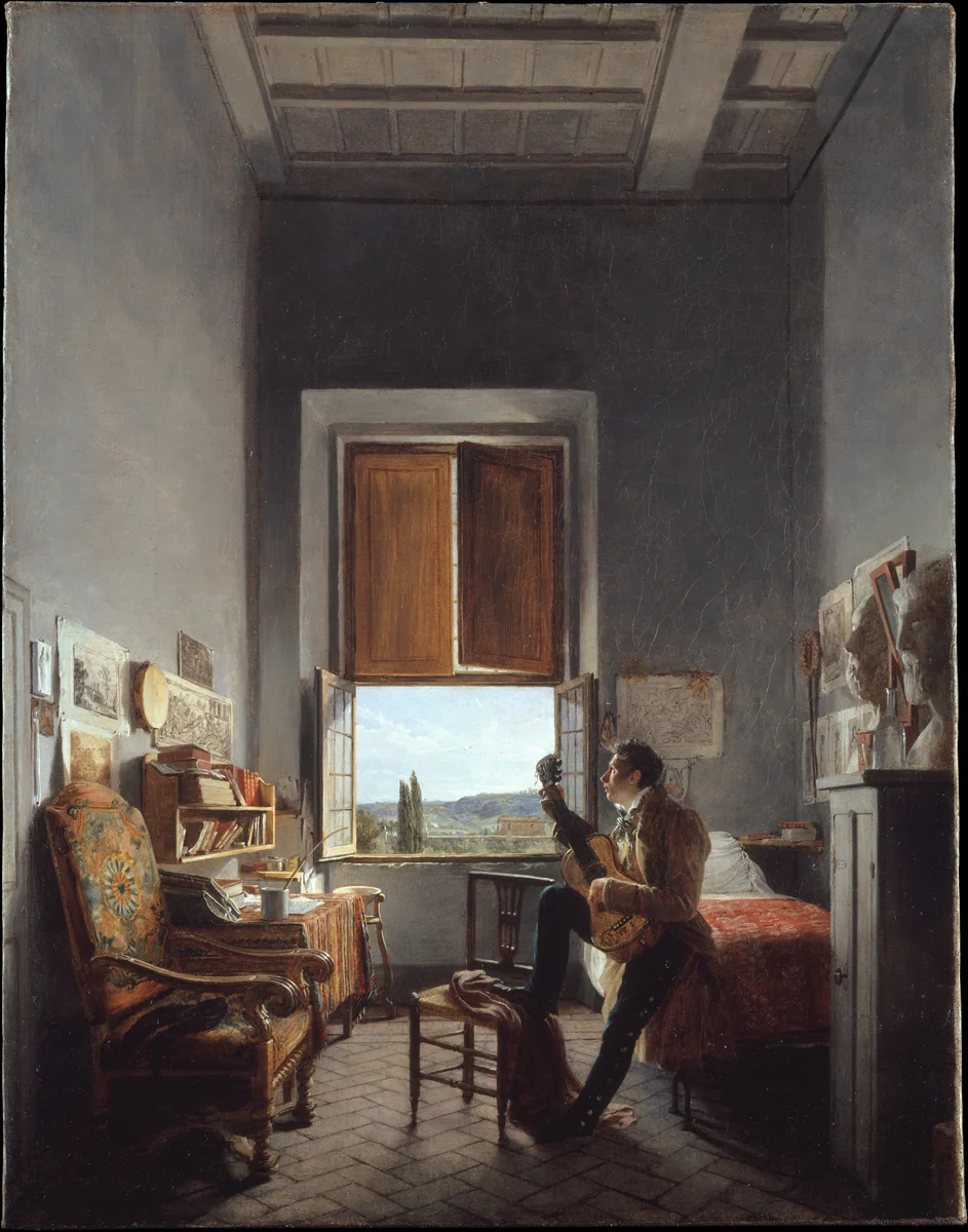 Léon Pallière (1787–1820) in His Room at the Villa Medici, Rome by Jean Alaux, painting, 1817
