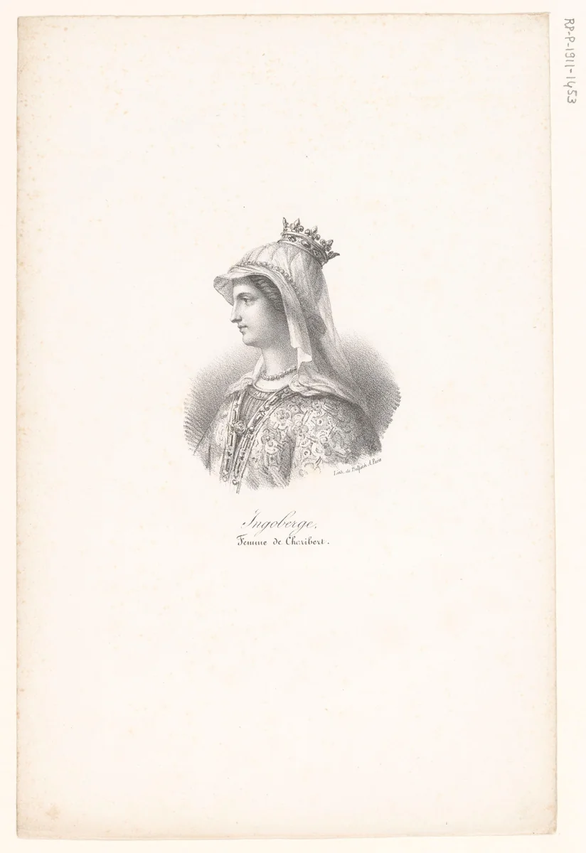 Portret van koningin Ingoberga by anonymous, print, 1818-1842