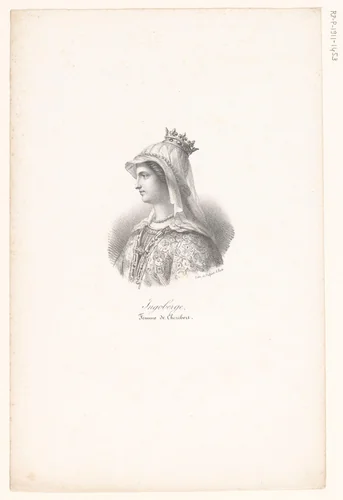 Portret van koningin Ingoberga by anonymous, print, 1818-1842