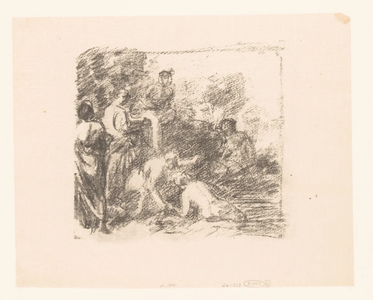 Studie van zes baadsters by Henri Fantin-Latour, print, 1903-1904