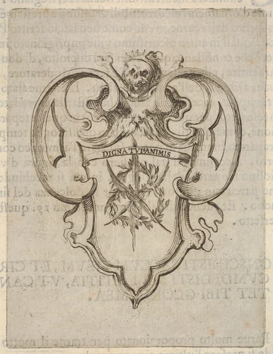 A cartouche with a wreath of laurel and palms, a skull and crossbones at top, from "Eight Emblems for the Funeral of Francesco de Medici" (Huit emblèmes pour les funérailles du prince François de Médicis) by Stefano della Bella, print, 1640-1660