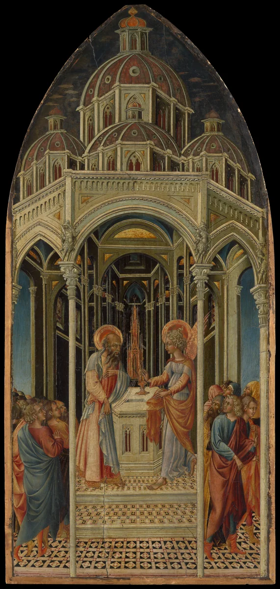 The Annunciation to Zacharias; (verso) The Angel of the Annunciation by Giovanni di Paolo, painting, 1452-1463