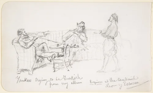 Yankees trying to be Turkish from my album - Esquisses at the Centenial [sic] Leon y Escosura by Ignacio de León, drawing, 1876