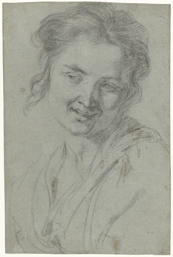 Studie van een lachende vrouw by Johann Liss, drawing, 1616-1619