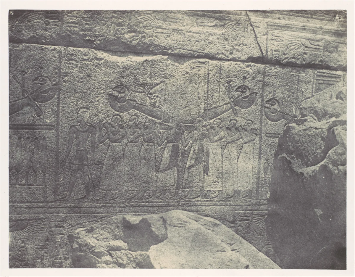 Thebes. Palais de Karnak. Sculptures extérieures du Sanctuaire de granit by Maxime Du Camp, photograph, 1850