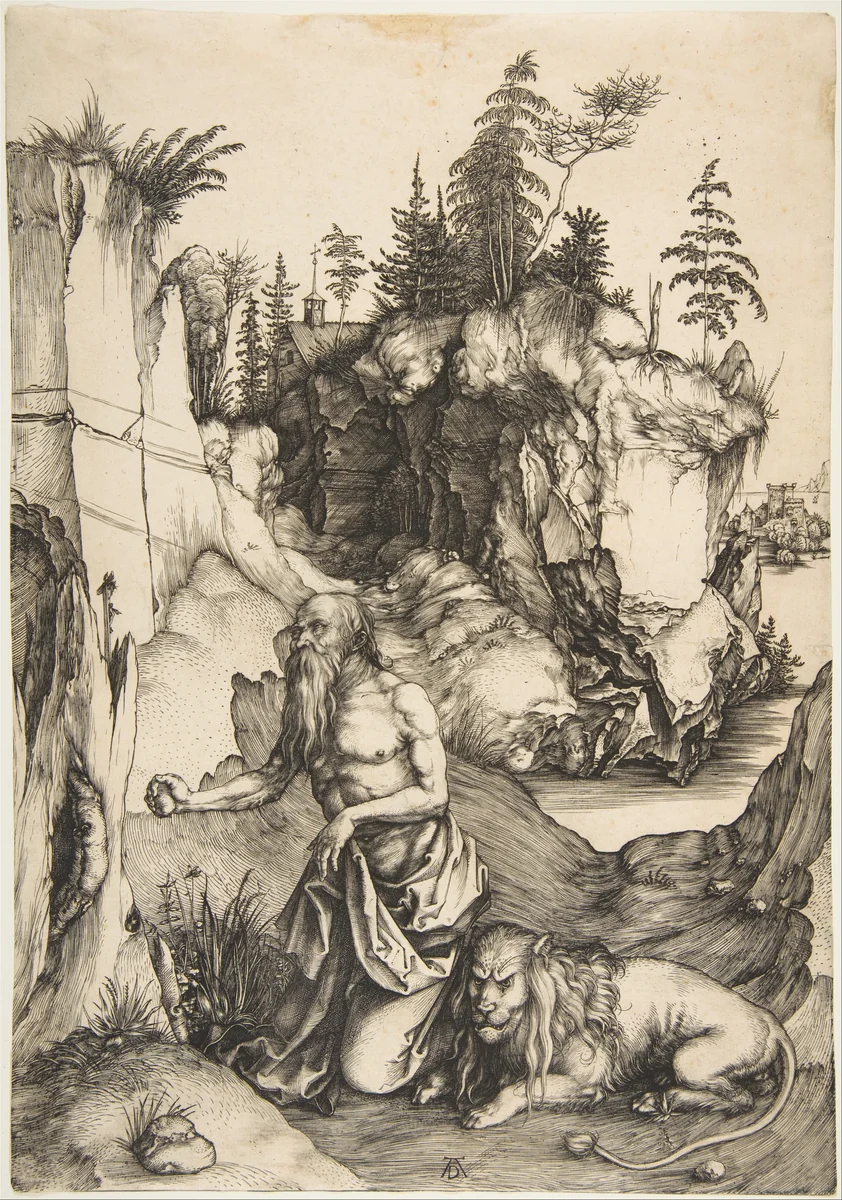 Saint Jerome Penitent in the Wilderness by Albrecht Dürer, print, 1496