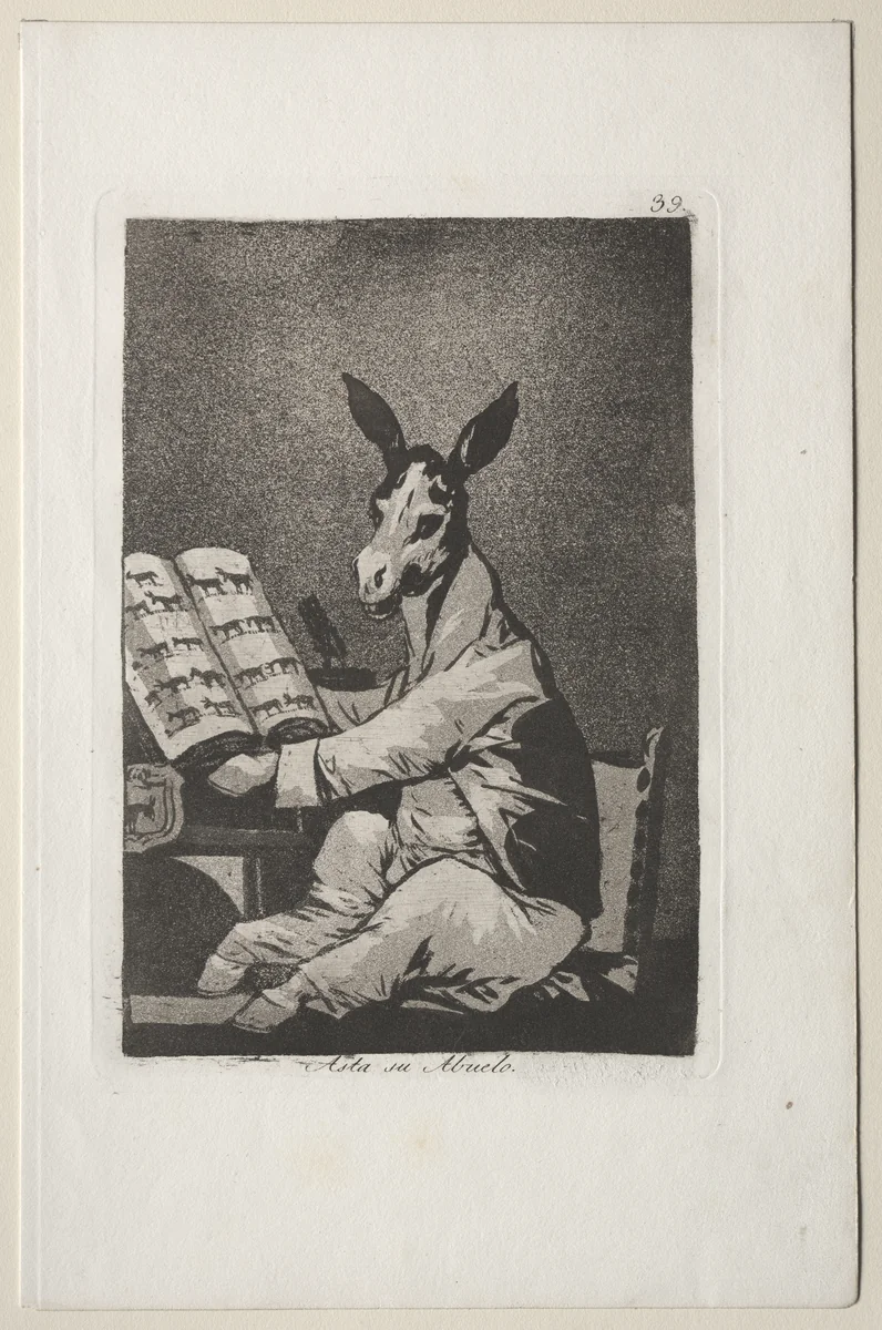 And So was His Grandfather, Plate 39 by Francisco de Goya, print, 1799