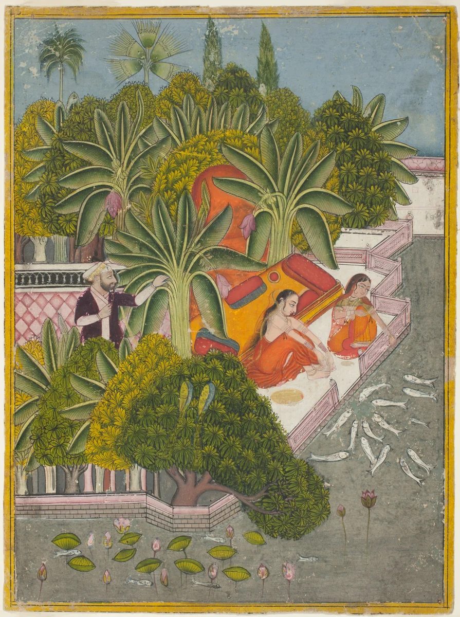 Royal Women Feeding Fish by India Rajasthan, Bundi, painting, 1735-1745