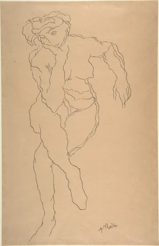 Copy after a reproduction of a Rodin drawing by anonymous, drawing, 1855-1917