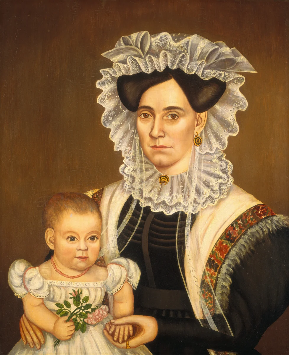 Aphia Salisbury Rich and Baby Edward by Milton W. Hopkins, painting, 1833