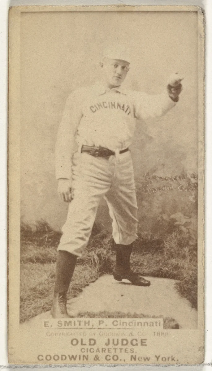 Elmer Ellsworth "Mike" Smith, Pitcher, Cincinnati, from the Old Judge series (N172) for Old Judge Cigarettes by Goodwin & Company, photograph, 1888