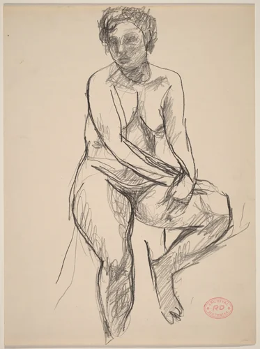 Untitled [female nude seated on a draped stool] by Richard Diebenkorn, drawing, 1955-1967