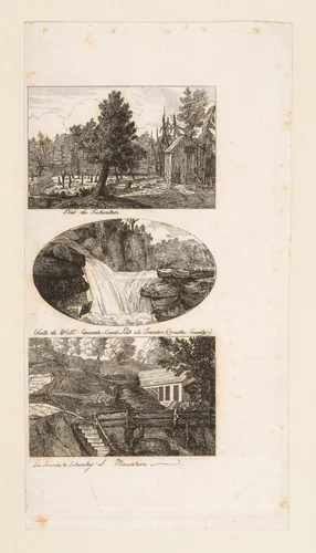 Vues d'Amerique: Près de Tuckerton; Chûte de West Canada Creek, près de Trenton, Oneida County; La Source à Schooley's Mountain by Charlotte Bonaparte, print, 1821-1831