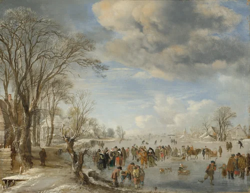 Winter in Holland: Skating Scene by Aert van der Neer, painting, 1645