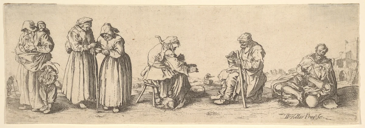 Six Men and Women Beggars by Wenceslaus Hollar, print, 1630