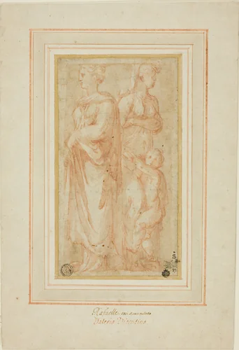 Two Female Figures with Child by Valerio Belli, drawing, 1530-1545