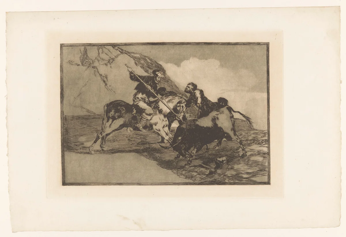 Stierenjacht te paard by Francisco de Goya, print, 1876