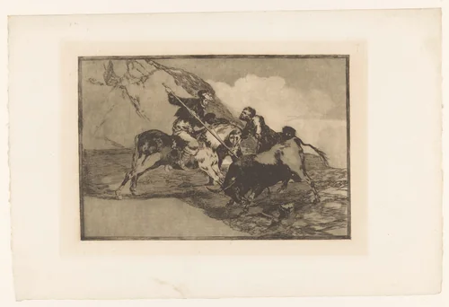 Stierenjacht te paard by Francisco de Goya, print, 1876