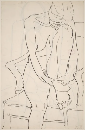 Untitled [seated nude with resting her head on her knee] [verso] by Richard Diebenkorn, drawing, 1955-1967