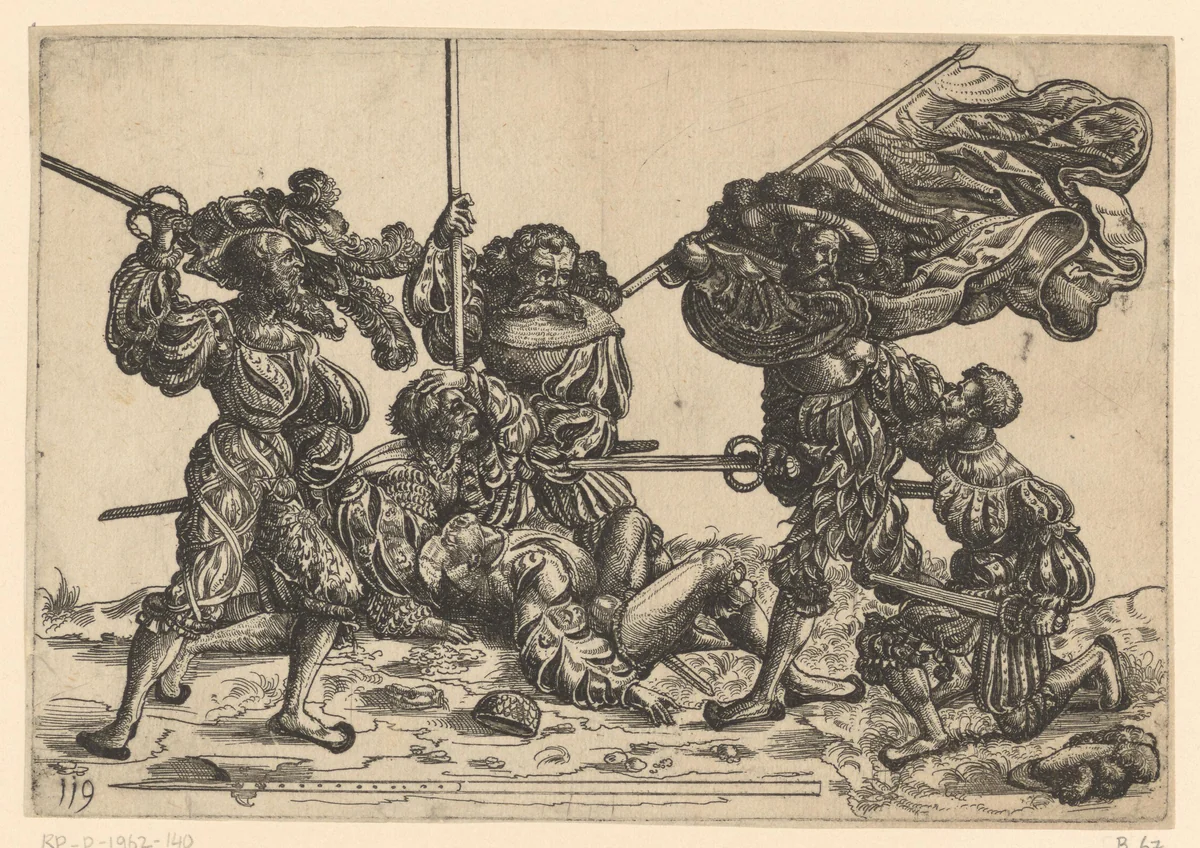Gevecht van landsknechten by Unknown, print, 1504-1536