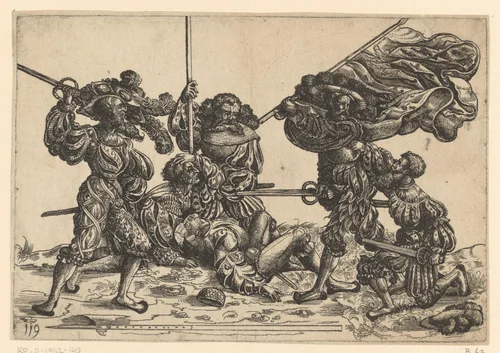 Gevecht van landsknechten by Unknown, print, 1504-1536