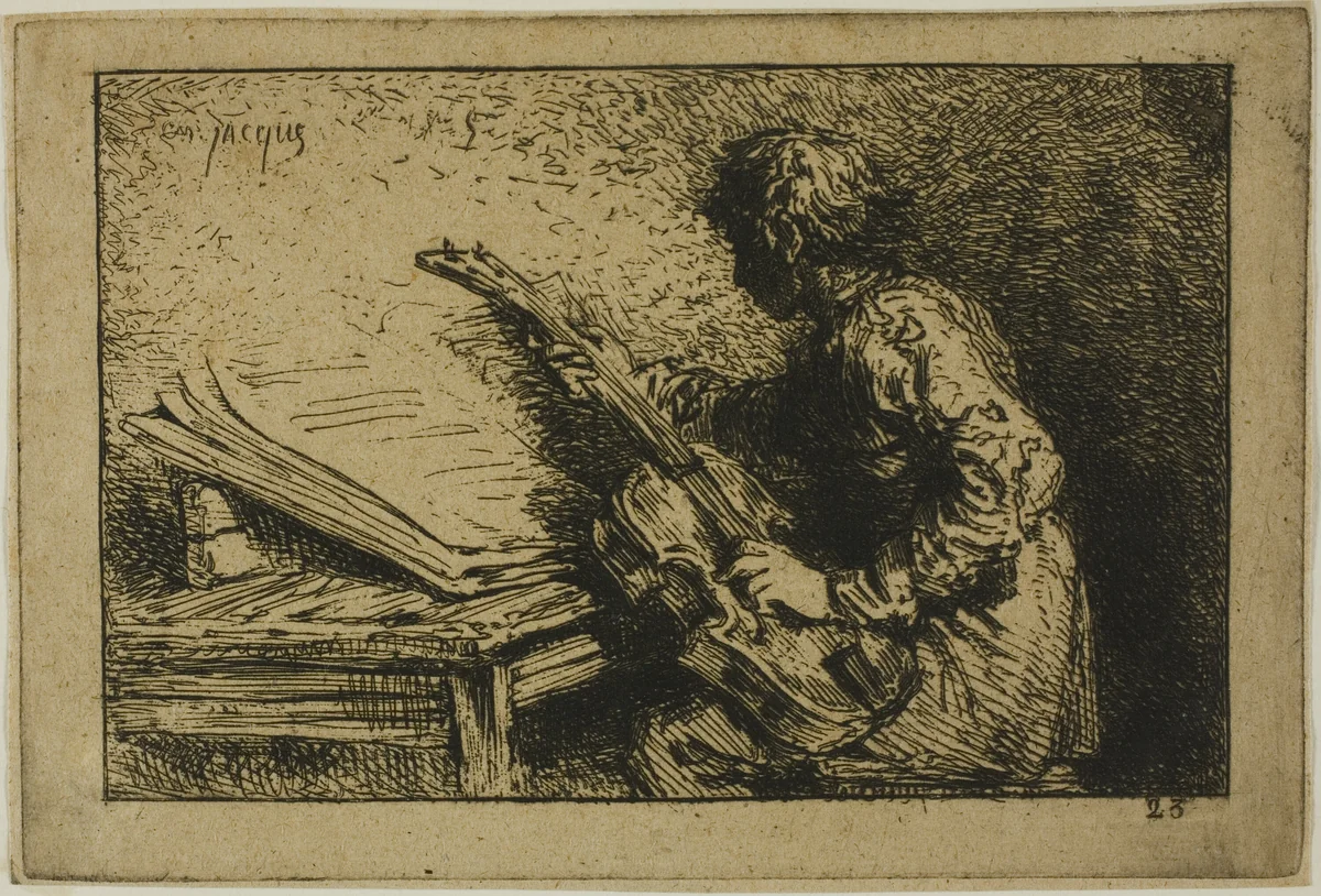 Guitar Player by Charles-Émile Jacque, print, 1845