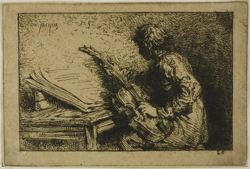 Guitar Player by Charles-Émile Jacque, print, 1845