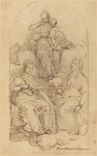 The Virgin and Child Adored by Saint Catherine and Another Female Saint by Pietro Damini, drawing, 1615-1625