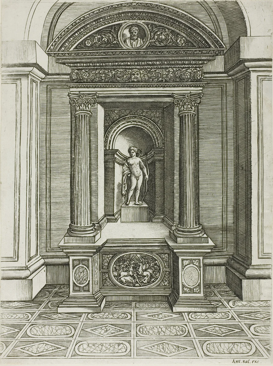 The Altar of Love by Agostino dei Musi, print, 1510-1536