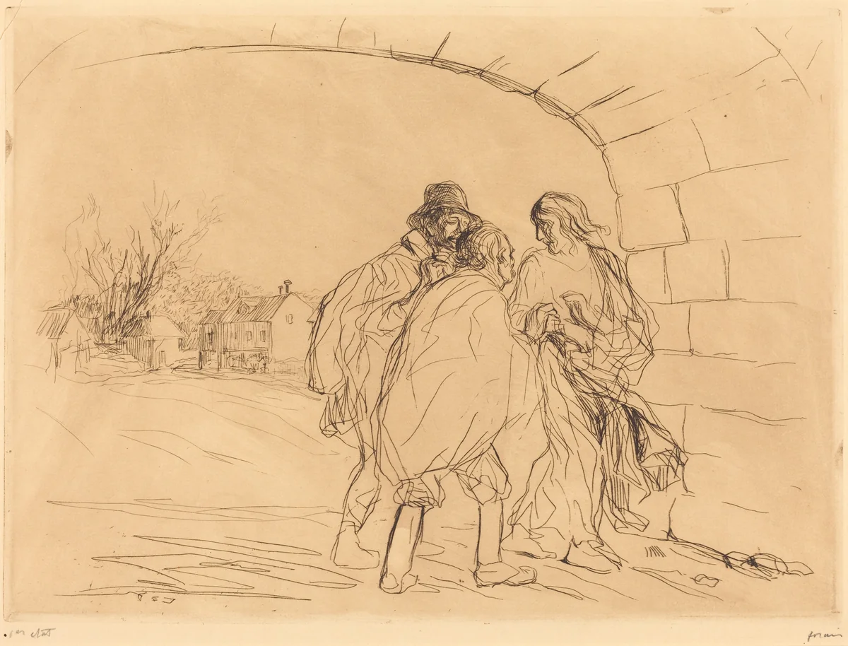 La rencontre sous la voute (1ère planche) (The Meeting under the Arch) (first plate) by Jean-Louis Forain, print, 1910