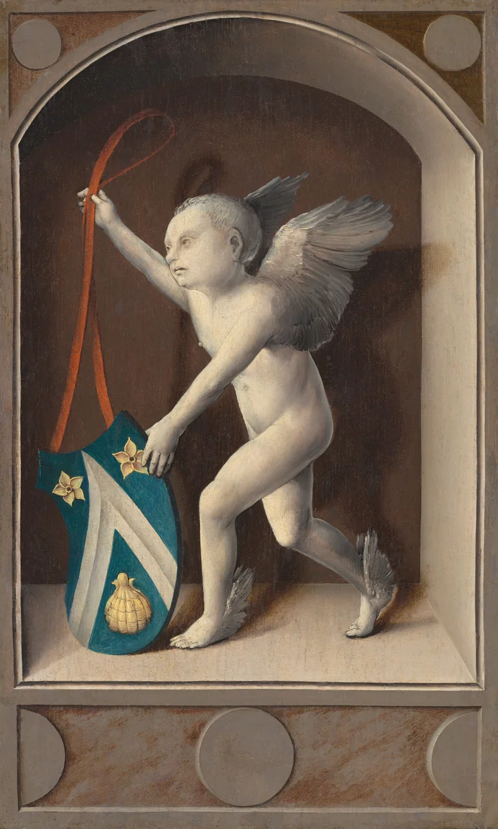 Putto with Arms of Jacques Coëne [reverse] by Bernard van Orley, painting, 1513