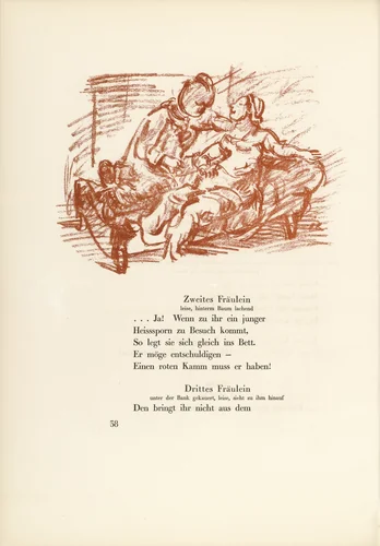 The Maiden and the Firebrand (Das Fräulein und der Heißsporn) (in-text plate, page 38) from Hiob (Job) by Oskar Kokoschka, illustrated book, 1916