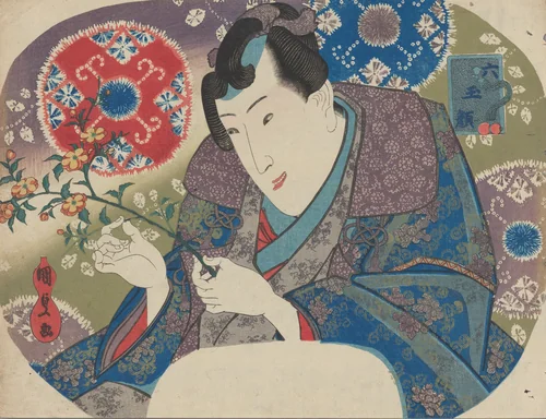 Mitsuuji with Mountain Roses (Yamabuki), from the series “Six Jewel Faces” (Mu tama-gao) by Utagawa Kunisada (歌川国貞), print, 1834-1889