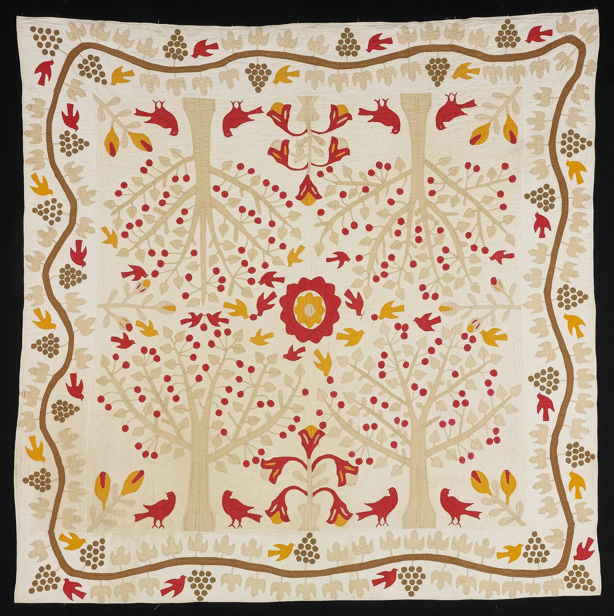 Bedcover (Cherry Trees and Robins Bride's Quilt) by United States, textile, 1810-1830