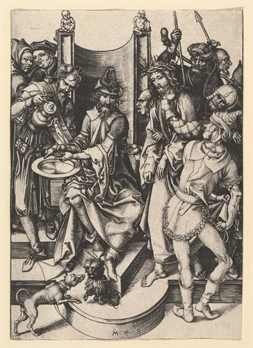 Pilate Washing His Hands by Martin Schongauer, print, 1470-1491