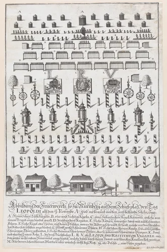 Plan for the fireworks display in honor of Emperor Leopold, Nuremberg, November 15, 1686 by G.I. Schneider, print, 1686-1700