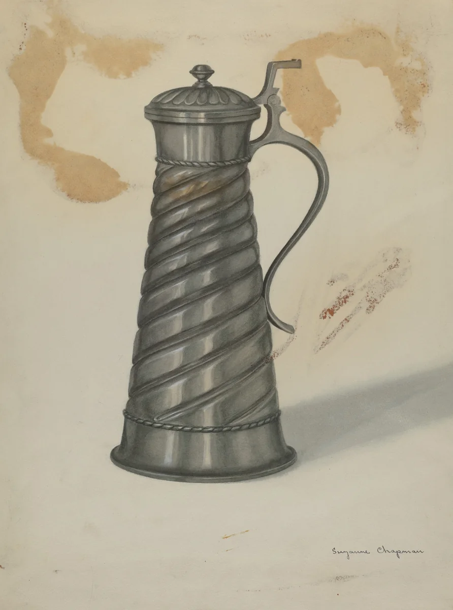 Pewter Pitcher by Suzanne Chapman, index of american design, 1935-1942