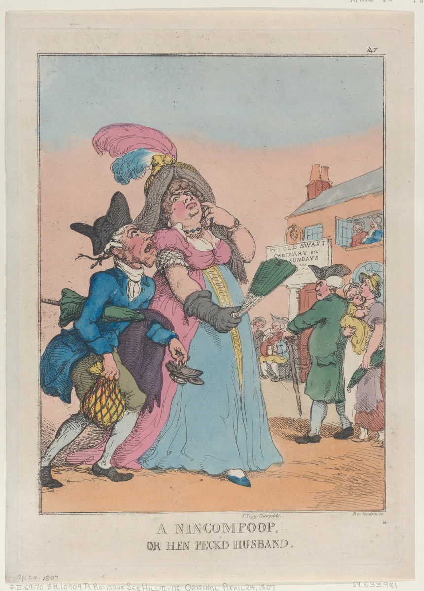 A Nincompoop, or Hen Peck'd Husband by Thomas Rowlandson, print, 1807