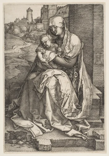 Virgin and Child Seated by the Wall by Albrecht Dürer, print, 1514