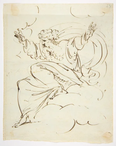 God The Father Creating (?) (recto); Study of neo-classical statue of a nude male (verso) by Luigi Sabatelli, drawing, 1772-1850