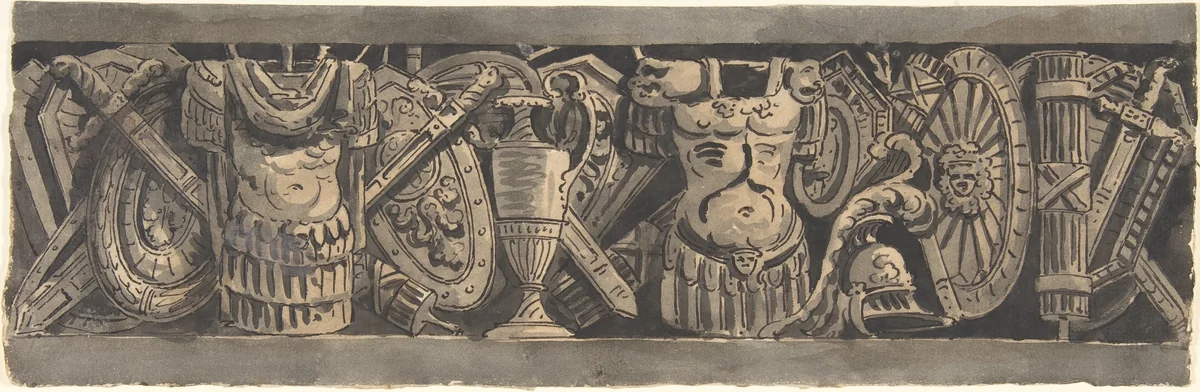 Design for a Frieze with Roman Trophies by anonymous, drawing, 1800-1900