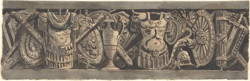 Design for a Frieze with Roman Trophies by anonymous, drawing, 1800-1900