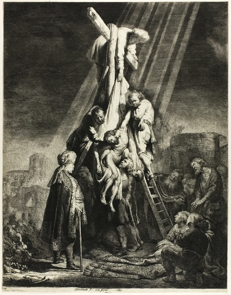The Descent from the Cross: Second Plate by Rembrandt van Rijn, print, 1633