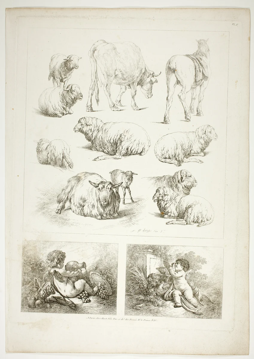 Plate Eight of 38 from Oeuvres de J. B. Huet by Jean Baptiste Huet, print, 1796-1799