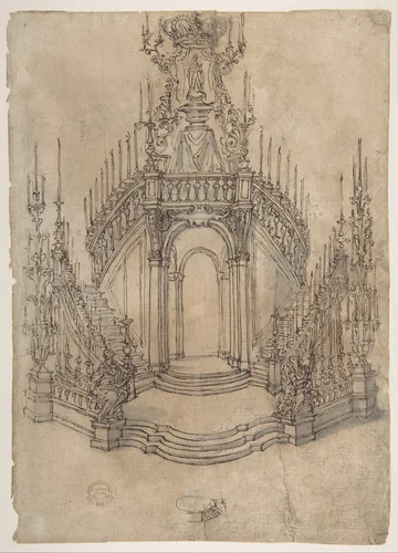 Designs for a Funerary Monument with Stairs (recto); Various Funerary Monument Designs (verso) by Giovanni Battista Foggini, drawing, 1672-1725