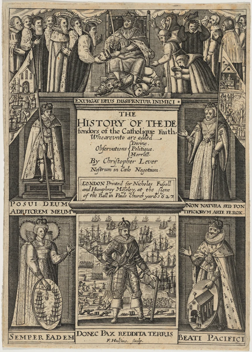 Title Page to History of the Defenders of theCatholic Faith, by Christopher Lever by Frederik van Hulsen, print, 1627