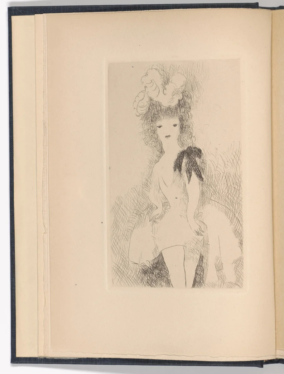 Jeune fille au nœud noir (Girl with the Black Bow) (frontispiece) from Dix filles dans un pré (Ten Girls in a Meadow) by Marie Laurencin, illustrated book, 1926