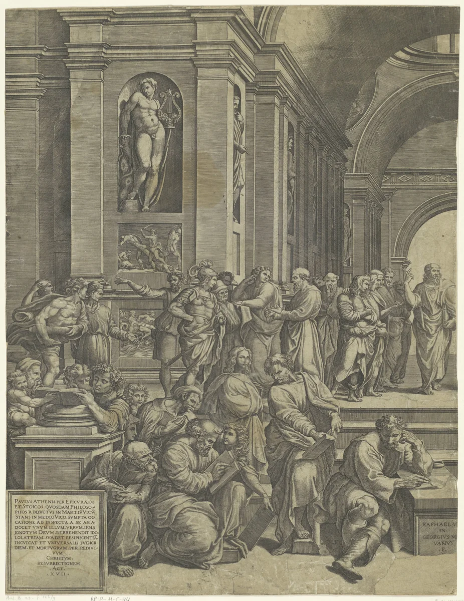 De School van Athene (linker deel) by Unknown, print, 1530-1582