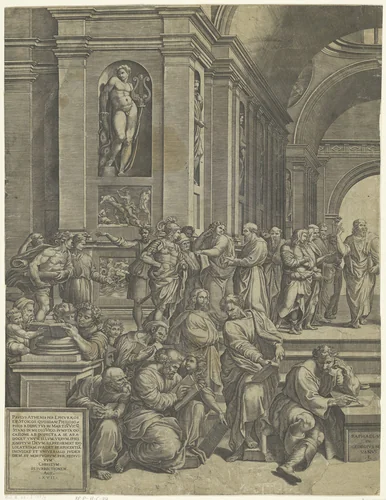 De School van Athene (linker deel) by Unknown, print, 1530-1582