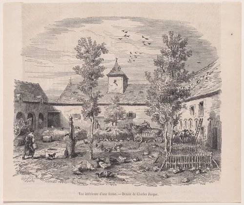 Interior View of a Farm, from "Le Magasin Pittoresque" by Charles Jacque, print, 1848-1864